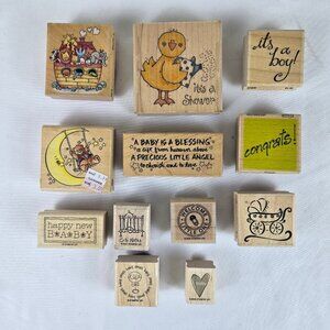 Mixed Brands of Rubber Stamps Baby Themed Set of 12 Total